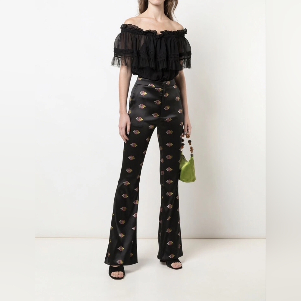 Cynthia Rowley Nathalia Jacquard Flare Pants Size 4